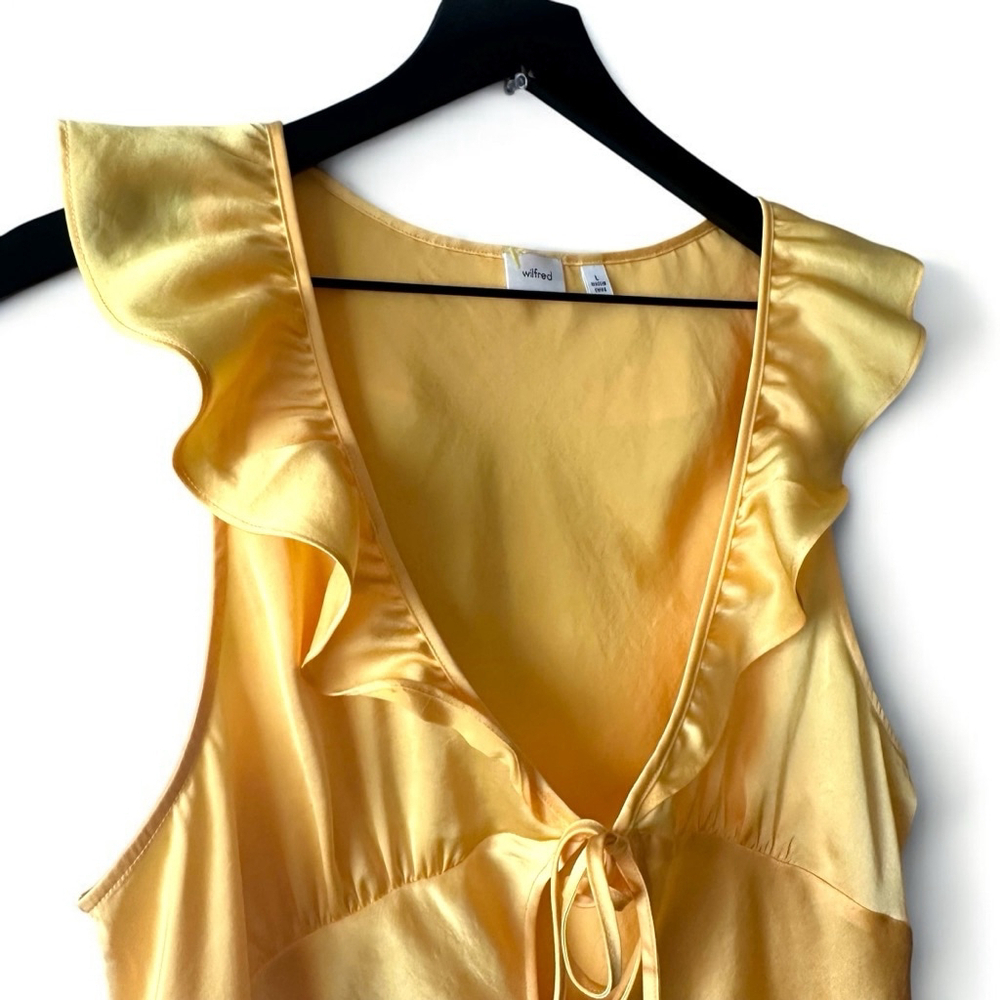 Aritzia Wilfred Tonka Satin Blouse Women's Size Large Sunflower Yellow - Picture 2 of 9